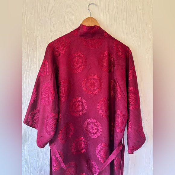 Vintage Authentic Silk Burgundy Maroon Wine Red Kimono Robe Duster Jacket - Picture 9 of 13